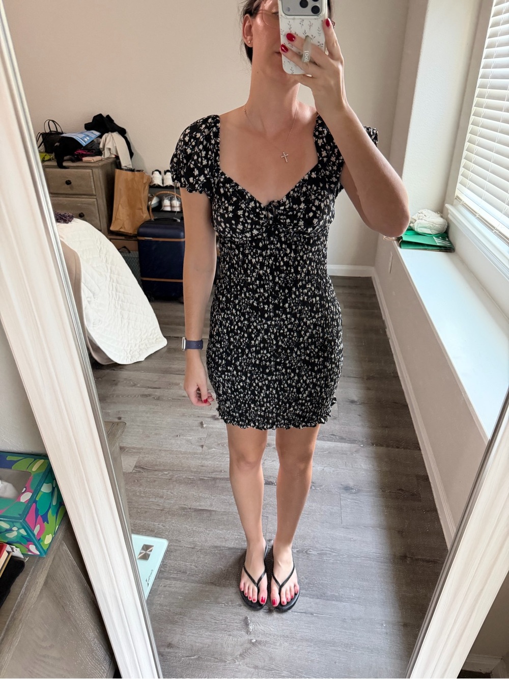 Love Tree Black Mini Dress with White Floral Print